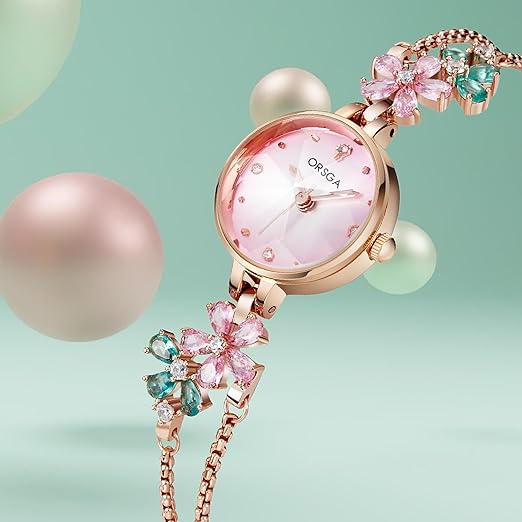 ORSGA Fleur Bracelet Watch for Women Dial Flower Chain Watches Analog Ladies Latest Stylish Diamond Wrist Gift Anniversary Birthday Free Size - View 3 of 6