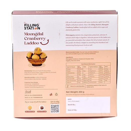 THE FILLING STATION Moong Dal Cranberry Ladoo | Sweetened with Palm Jaggery | No Added Sugar | No Artificial Flavors | No Preservatives_9 Ladoo_250 GM - View 5 of 6
