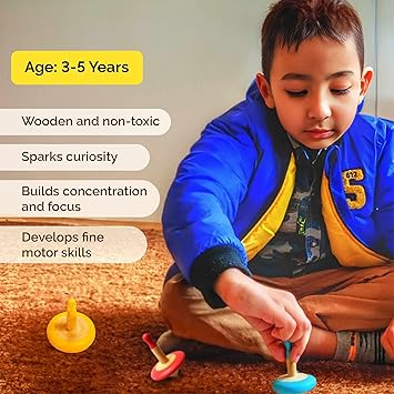 Shumee Wooden Lattu Spinning Toy for Kids 3+ Years (Set of 3)| Gyrocope/Buguri/Bongaram for Indoor/Outdoor Games| Birthday Return Gifts| Easy to Carry - View 3 of 6