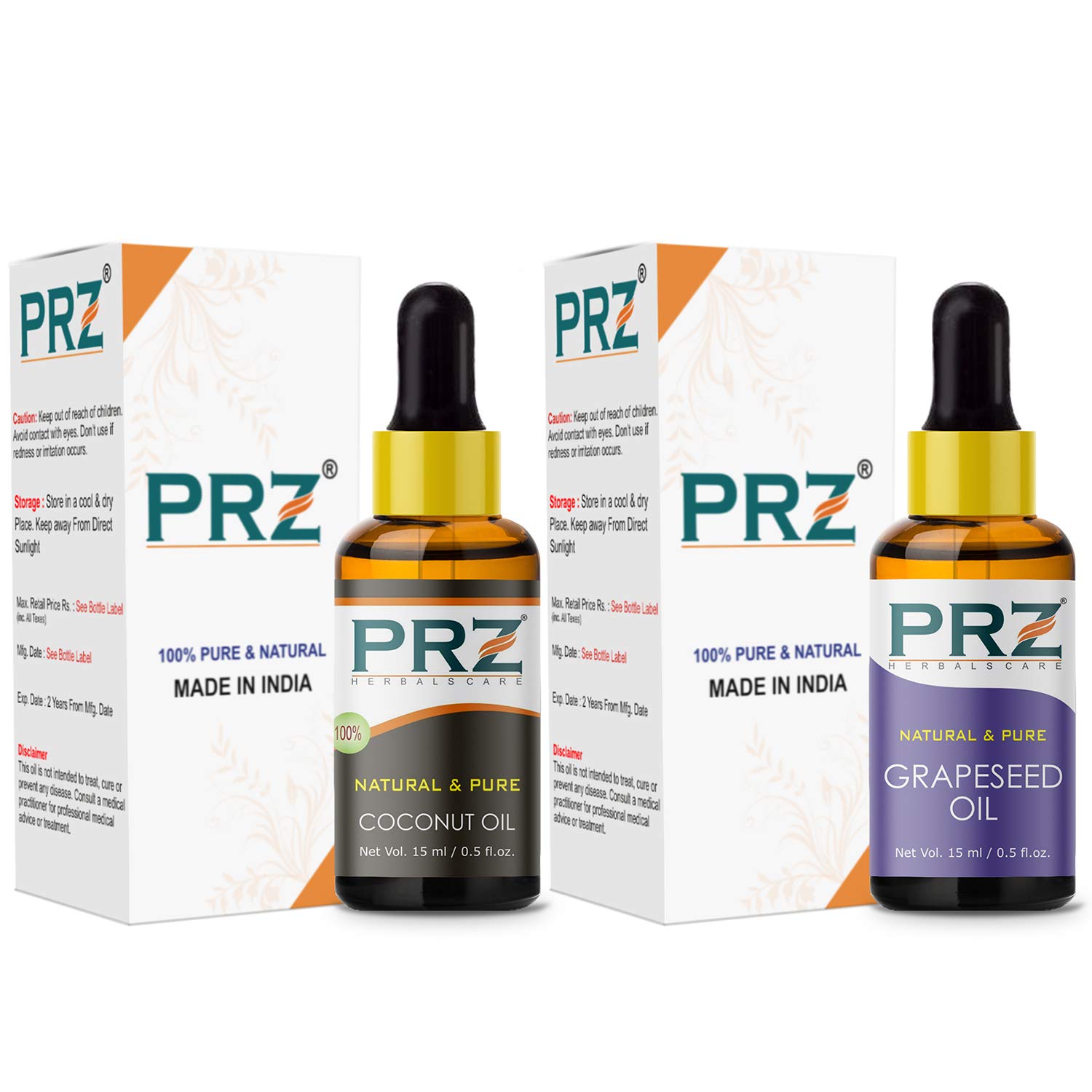 PRZ Combo of Cold Pressed Castor Carrier Oil &amp; Eucalyptus Essential Oil, 100% Pure Natural &amp; Therapeutic Grade Oil for Aromatherapy, Body Massage, Skin Care &amp; Hair Growth (15ML Each)(FROM INDIA)NUZ - View 2 of 2
