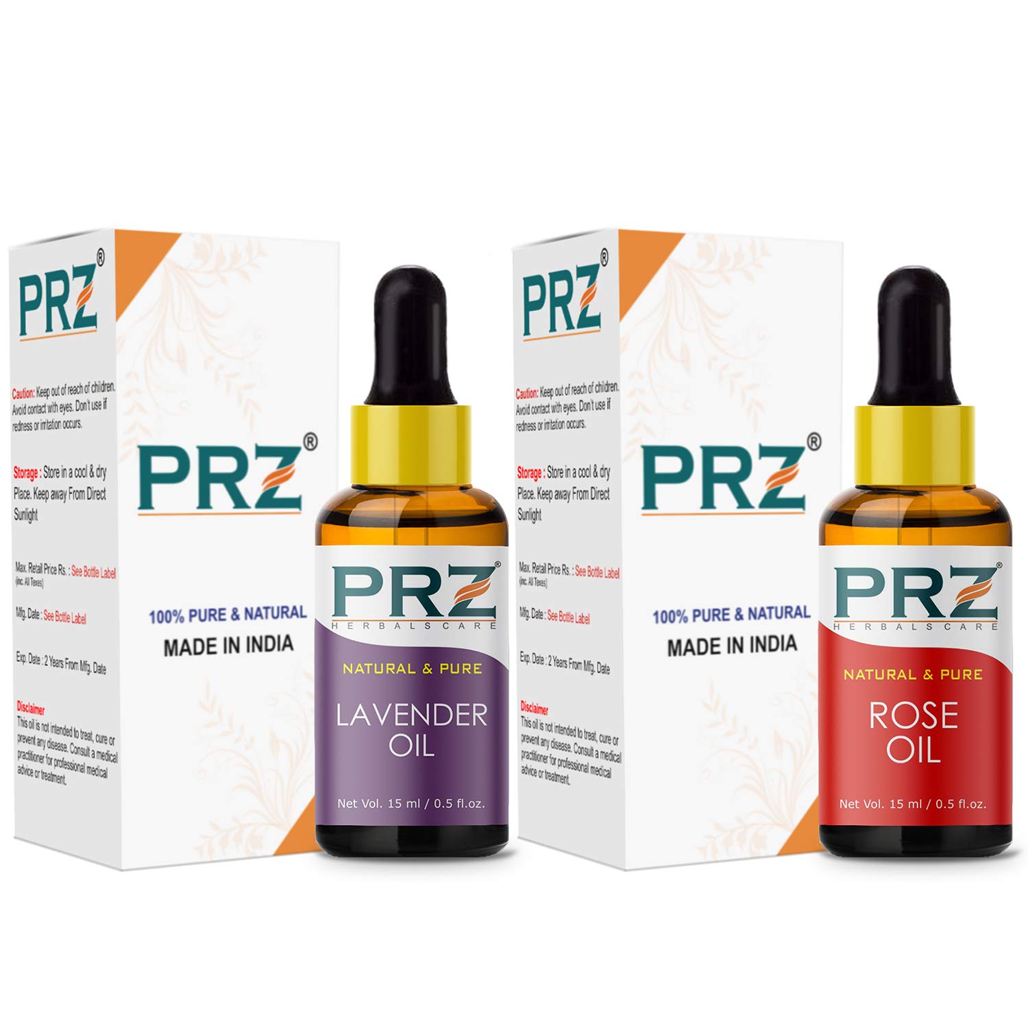 PRZ Combo of Lavender and Rose Essential Oil, 100% Pure Natural &amp; Therapeutic Grade Oil for Aromatherapy, Body Massage, Skin Care &amp; Hair Growth (15ML Each)(FROM INDIA)NUZ - View 2 of 2