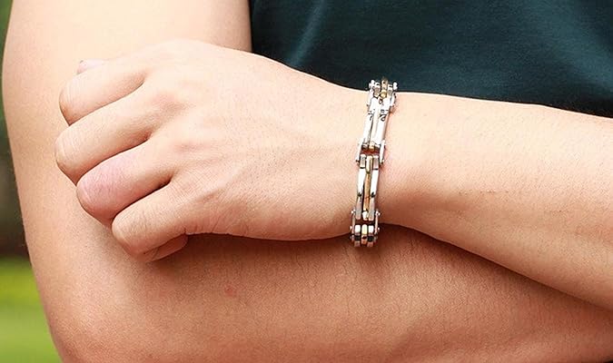 Yellow Chimes Bracelets for Men and Boys Fashion Bracelet for Men |Silver Toned Durable Stainless Steel Chain Bracelet for Men | Birthday Gift for Men and Boys Anniversary Gift for Husband - View 4 of 6