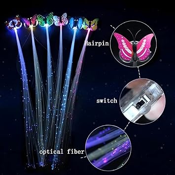 CHARITRA ENTERPRISE® LED Flashing Light Butterfly Hair Clip | Braid Optical Fibber Hairpin Party Decor | Girl and Women Party Favours (Pack Of 5 Pcs) - View 7 of 8
