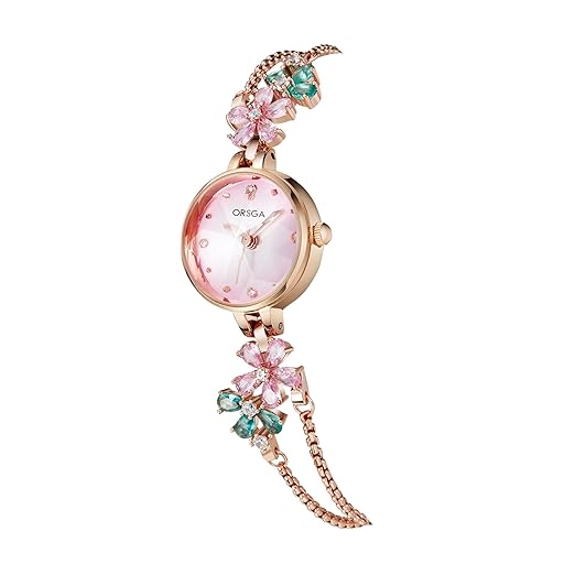 ORSGA Fleur Bracelet Watch for Women Dial Flower Chain Watches Analog Ladies Latest Stylish Diamond Wrist Gift Anniversary Birthday Free Size - View 6 of 6