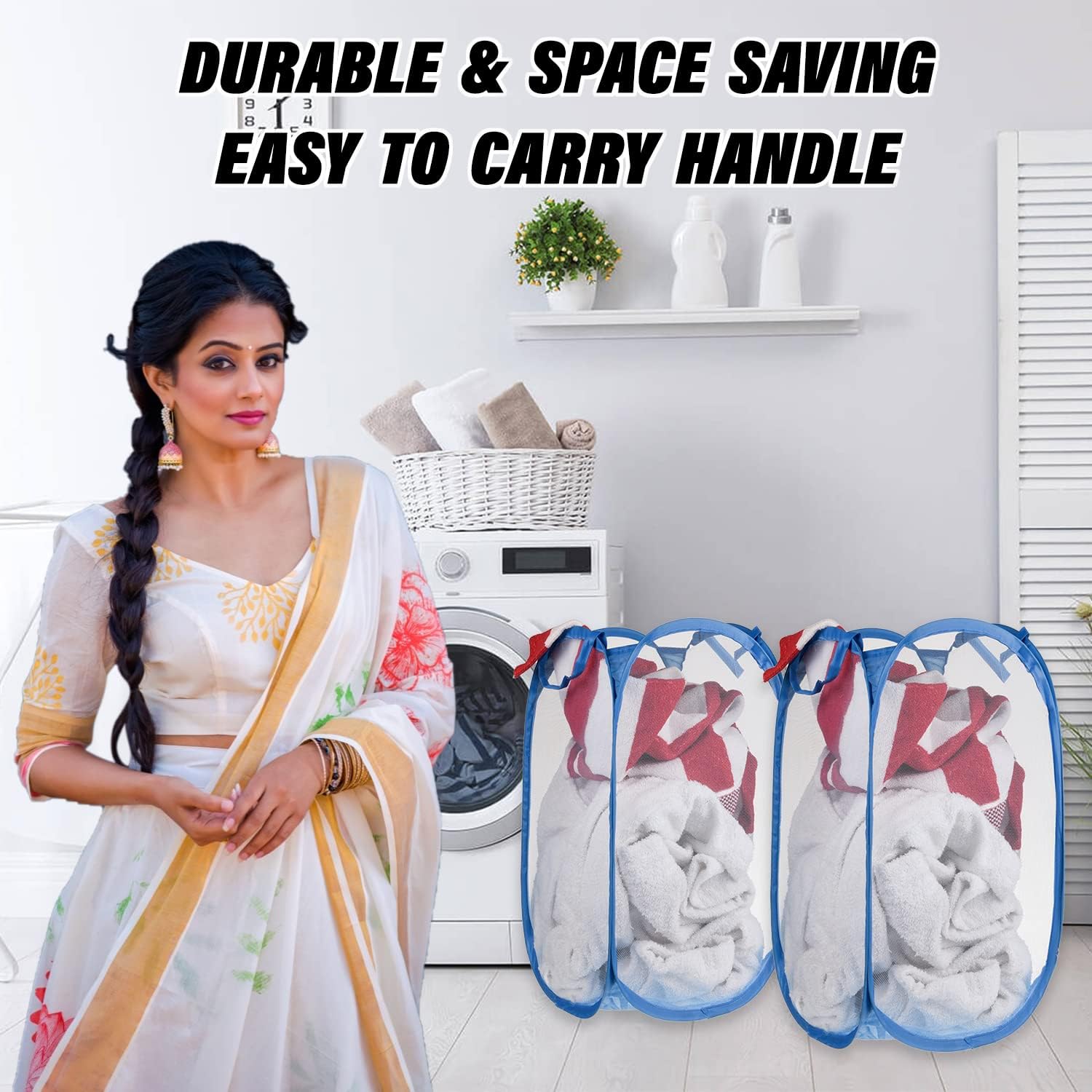 Kuber Industries Nylon Mesh Laundry Basket|Sturdy Material &amp; Durable Handles|Netted Lightweight Laundry Bag (Assorted) - View 6 of 7