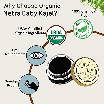 Organic Netra Baby Kajal Water Resistant, Smudgeproof, Longlasting For Normal Skin Type Enriched With Natural &amp; Organic Ingredients With No Harmful Chemicals, Matte Finish, (8g) - View 3 of 6