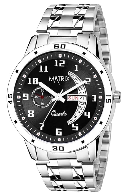 Matrix Blue, Black &amp; Silver Dial, Day &amp; Date Functioning, Stainless Steel Strap Analog Watch for Men &amp; Women - Shop at Colombo Mall