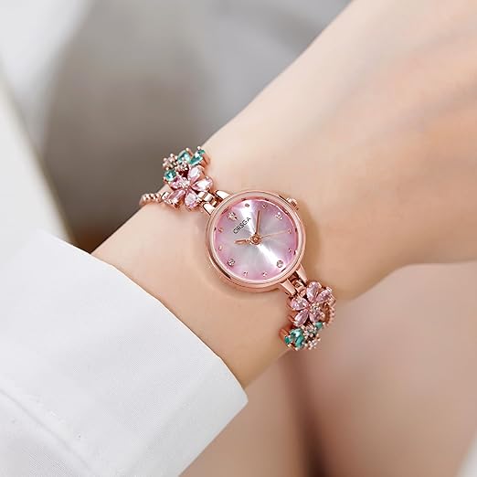 ORSGA Fleur Bracelet Watch for Women Dial Flower Chain Watches Analog Ladies Latest Stylish Diamond Wrist Gift Anniversary Birthday Free Size - View 5 of 6