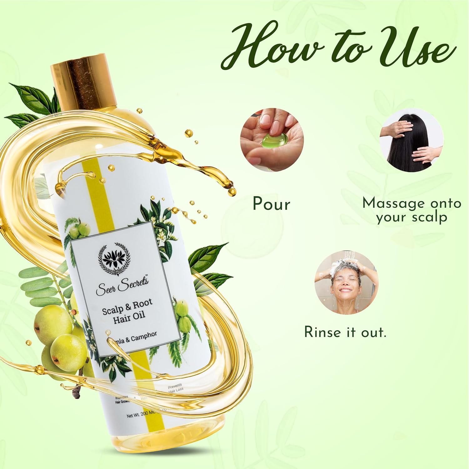 Seer Secrets 100% Natural Amla &amp; Camphor Hair Oil|Anti-Hair Fall, Dandruff |Provides Strength, Softness &amp; Shine with Sesame|Suitable for Men &amp; Women|Pack of 200ML(FROM INDIA)NUZ - View 3 of 3