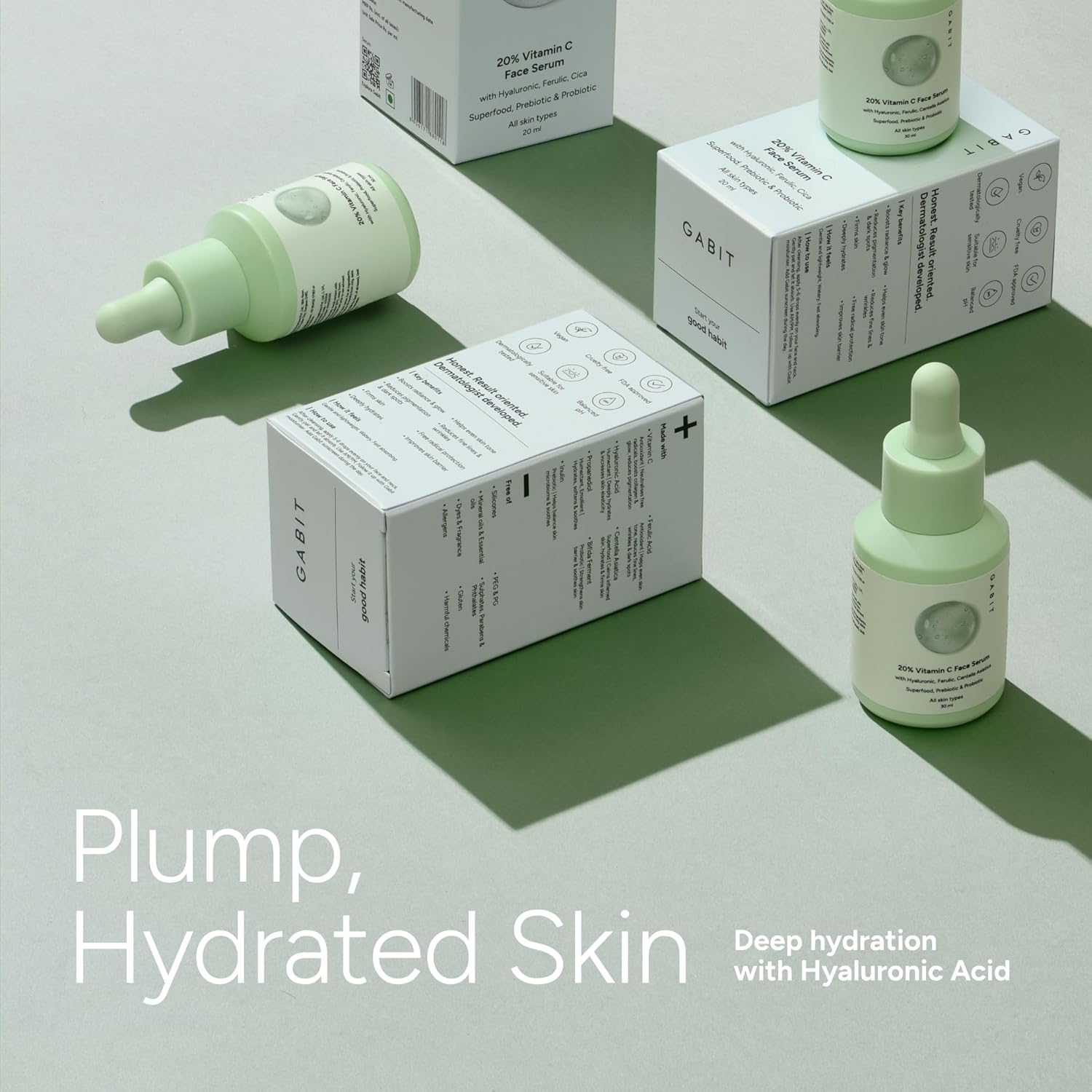 Gabit 20% Vitamin C Face Serum for Glowing Skin | Brightening Serum for Dark Spots, Dull Skin, Tanned Skin | Improves Wrinkles | Hyaluronic, Ferulic, CiCa, Prebiotic, Probiotic | Oil &amp; PEG free |30 ml - View 7 of 7