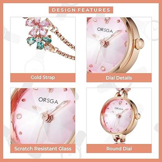 ORSGA Fleur Bracelet Watch for Women Dial Flower Chain Watches Analog Ladies Latest Stylish Diamond Wrist Gift Anniversary Birthday Free Size - View 4 of 6