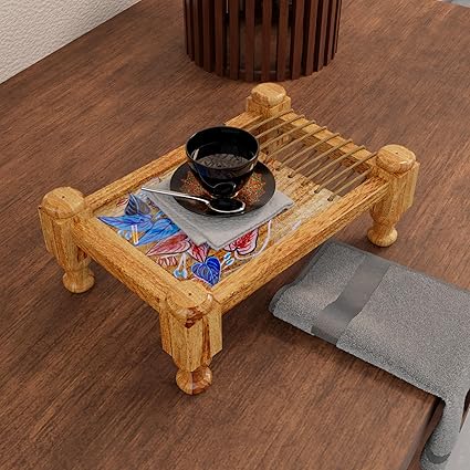 Hand Painted Wooden Charpai Style Tea Serving Tray, 11" x 7.5", Epoxy Resin Natural Finish (Leafy Hand Paint) - View 7 of 7