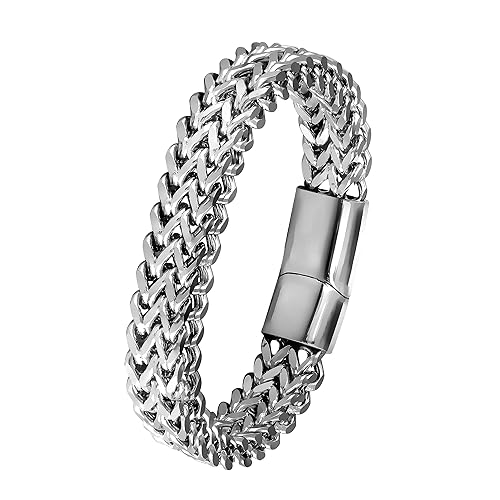 MEENAZ Bracelets for Men Boys brother boyfriend gents Fashion Silver Bracelet for Men Silver Stainless Steel Dual Curb Chain Bracelet Birthday Gift Anniversary Husband valentine gift rakhi bracelet - View 5 of 5