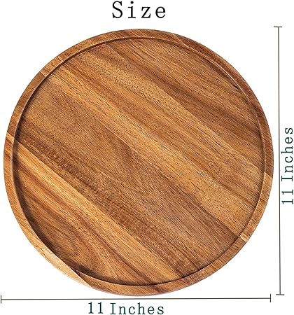 Roll over image to zoom in   2 VIDEOS      WEBHUSHI 11 Inches Tray, Round Wood Tray For Coffee Table, Small Wooden Serving Tray, Decorative Trays For Home Decor - View 5 of 6