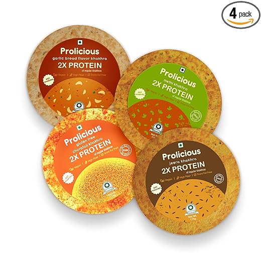 Prolicious 2X High Protein Khakra Combo | No Palm Oil | Plant Based | Easy to Carry (170 Grams Each -Pack of 4) - View 3 of 7