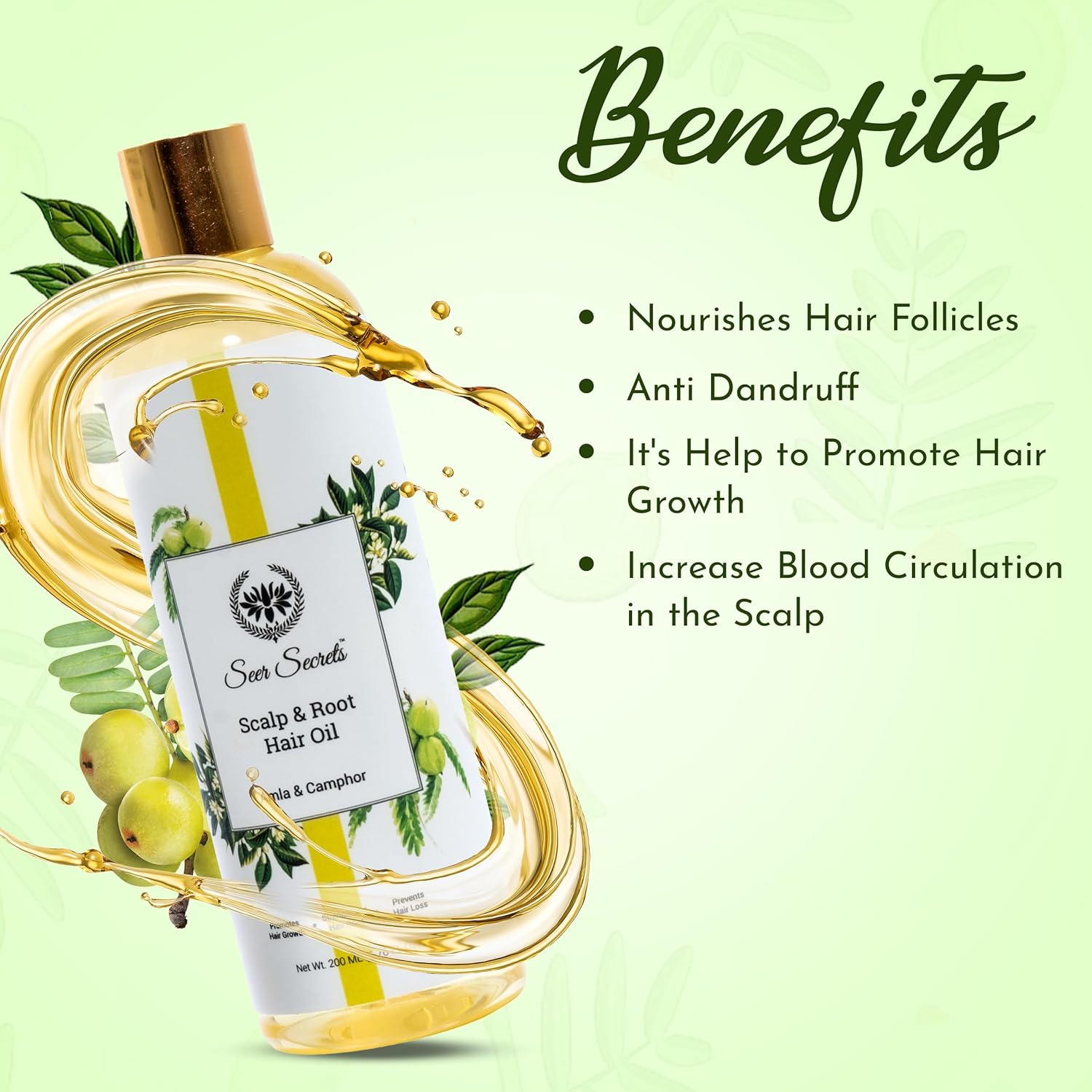 Seer Secrets 100% Natural Amla &amp; Camphor Hair Oil|Anti-Hair Fall, Dandruff |Provides Strength, Softness &amp; Shine with Sesame|Suitable for Men &amp; Women|Pack of 200ML(FROM INDIA)NUZ - View 2 of 3