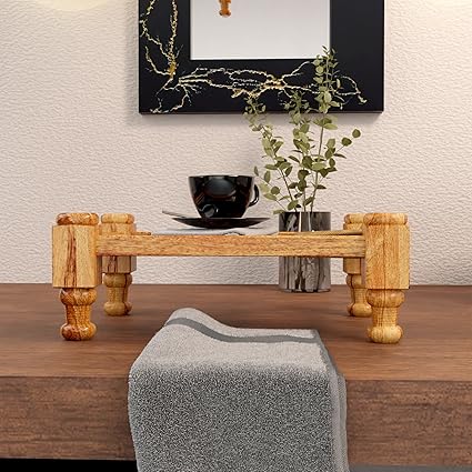 Hand Painted Wooden Charpai Style Tea Serving Tray, 11" x 7.5", Epoxy Resin Natural Finish (Leafy Hand Paint) - View 5 of 7