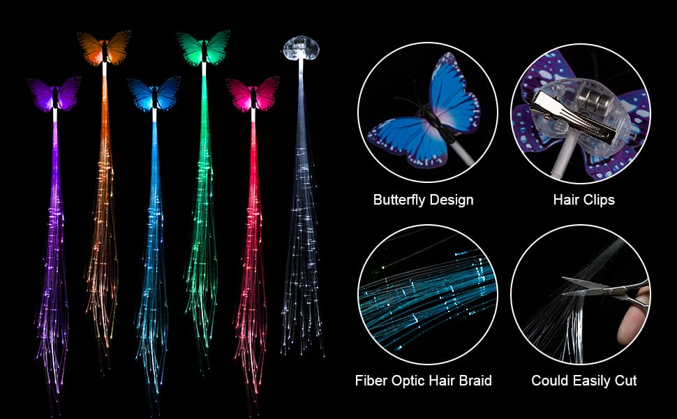 CHARITRA ENTERPRISE® LED Flashing Light Butterfly Hair Clip | Braid Optical Fibber Hairpin Party Decor | Girl and Women Party Favours (Pack Of 5 Pcs) - View 2 of 8