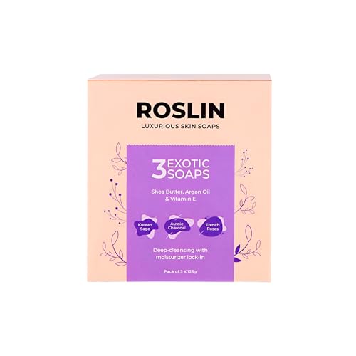 Roslin Exotic Soaps for Glowing Skin | Power of Korean + Charcoal + French Ingredients | Magic of Niacinamide &amp; Shea Butter | No Harsh Chemicals - (Pack of 3) - View 2 of 5