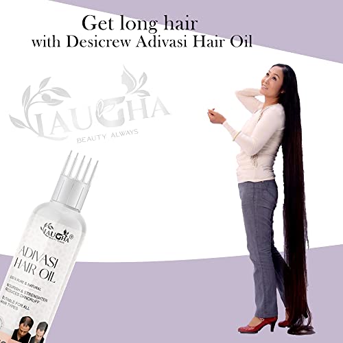 Laugha Adivasi Herbal Hair Oil - with comb Applicator - or Hair Growth &amp; Anti Hair fall Control - Helps Hair Thickening, Treat Split-ends, Keeps scalp healthy (Pack of 3 Bottle 300 ml) - View 2 of 3