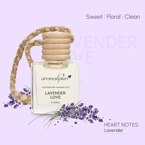 Aromahpure Premium Car Perfume Hanging Pod |10 ML |Lavender Fragrance Car Air Freshener |Natural Essential Fragrance Oils in Glass Bottle with Wooden Diffuser Lid |Long Lasting upto 60 days (Pack 3) - View 3 of 5