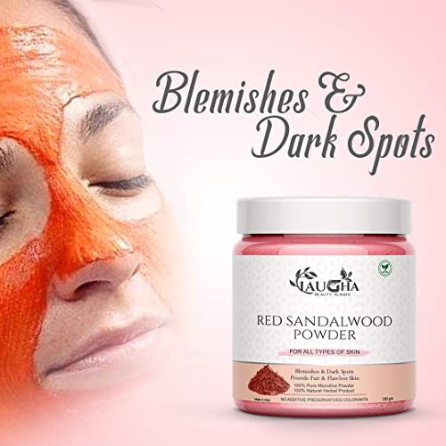 Laugha Natural &amp; Organic Red Sandalwood Powder for Brightening &amp; Glowing Skin, Face Pack, 100gm (Pack of 4 Jar 400 gm) - View 3 of 3
