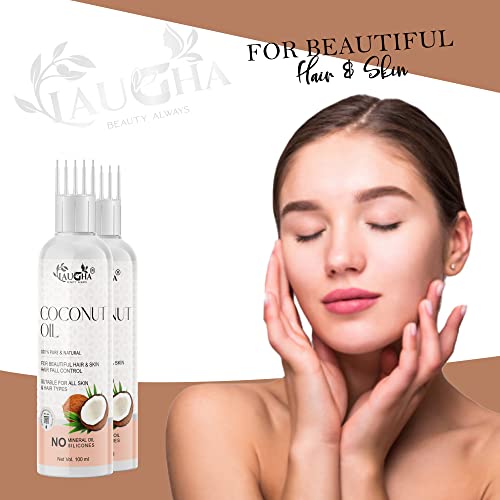 Laugha Pure Virgin Coconut Oil - WITH COMB APPLICATOR - Cold Pressed - For Hair and Skin Oil (Pack Of 3 Bottle 300 ml) - View 2 of 3