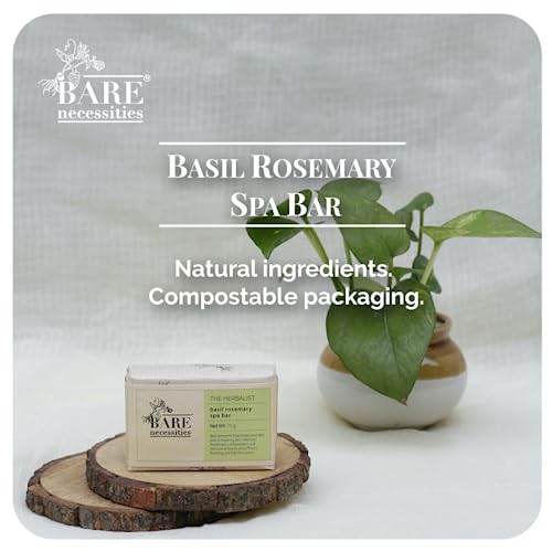 Bare Necessities Basil and Rosemary Soap Bar | Organic Cold Processed Soap | Bathing Bar For Radiant Complexion &amp; Smooth Skin | Body and Face | 75g - View 3 of 5
