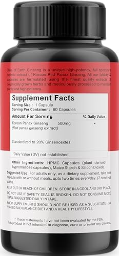 Bliss of Earth Korean Red Panax Ginseng Capsules For Men &amp; Women, 500mg High Potency Root Extract 60 Veg Capsules For Energy, Stamina &amp; Performance  FROM DUBAI (SAM) - View 4 of 4