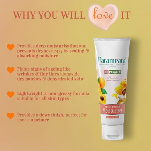 Parampara Ayurved Peach &amp; Honey Face Moisturizer Cream for Women and Men, Dry and Oily Skin, Natural Ingredients, Soft Nourished Non Sticky Glowing Skin 100ml (FROM INDIA)SAB - View 2 of 3