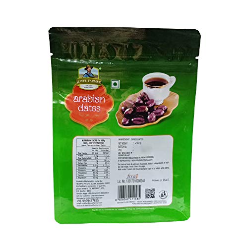 JEWEL FARMER Arabian Dates, Cholesterol Free, Nutritious &amp; Fresh Dried Khajoor Pack with Dietary Fiber &amp; Protein (250g) - View 2 of 3