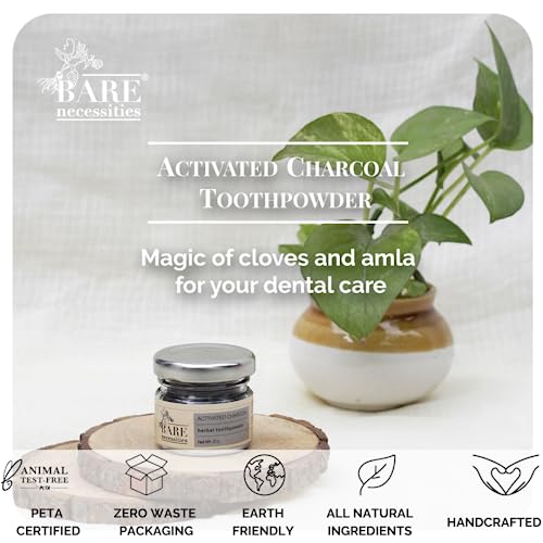 Bare Necessities Activated Charcoal Tooth Powder | Vegan Toothpowder With Cloves Amla &amp; Rock Salt For Stain Removal &amp; Teeth Whitening| Organic, Vegan, PETA Certified | 20g - View 4 of 4