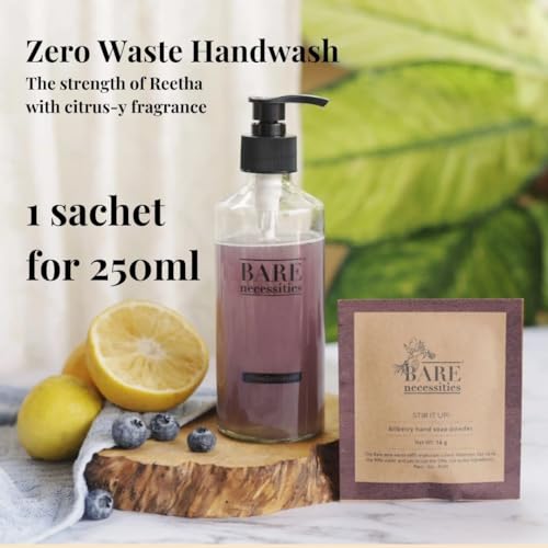 Bare Necessities Powder to Liquid Handwash Soap | 100% Stronger Germ Protection with Citrus Fragrance | Soft &amp; Gentle on skin especially Dry Hands | Plant Based, Non Toxic, Ph balanced | Eco friendly Paraben and Sulphate free Hand Wash Concentrate Powder | 1 Packet makes 250 ML - View 3 of 4