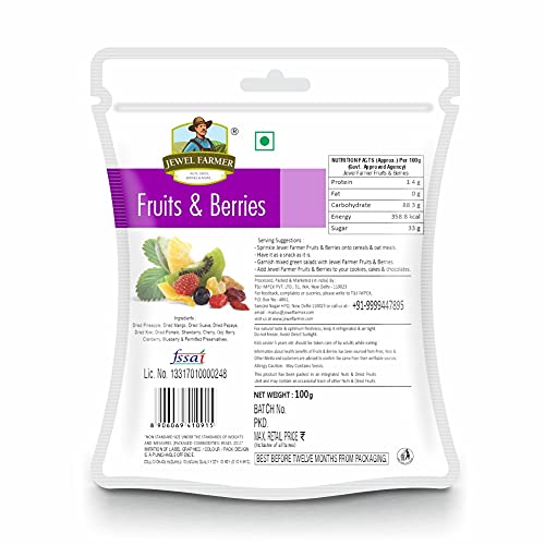 JEWEL FARMER Fruits &amp; Berries Mix with Pineapple, Mango, Guava, Papaya, Kiwi, Pomelo, Strawberry, Cherry, Goji Berries, Cranberry &amp; Blueberry (100g) - View 2 of 3