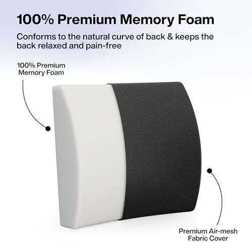 FOVERA Lumbar Support for Chair, Orthopedic Back Support Memory Foam Backrest Cushion - Designed for Back Pain Relief - Ideal Back Pillow for Computer/Office Chair (Mesh Black, Standard) - View 5 of 7