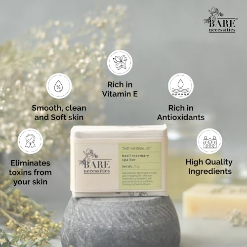 Bare Necessities Basil and Rosemary Soap Bar | Organic Cold Processed Soap | Bathing Bar For Radiant Complexion &amp; Smooth Skin | Body and Face | 75g - View 4 of 5