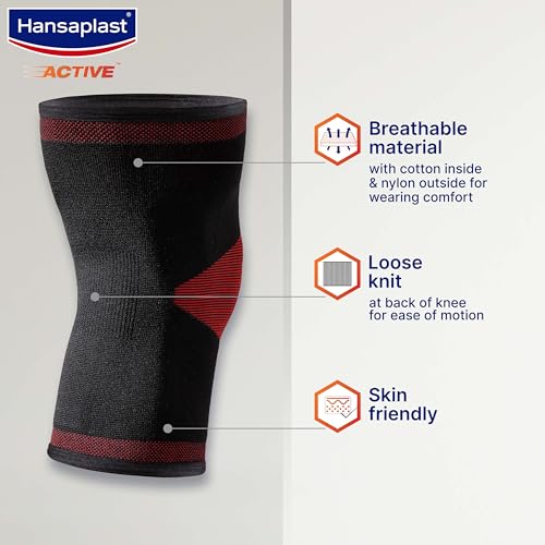 Hansaplast Active Knee Support for Men &amp; Women| Pair | Size M |Knee Brace for Long Lasting Pain Relief, Stability &amp; Targeted Compression|Skin Friendly Knee Cap with Breathable Material &amp; Comfortable Fit| Walking, Jogging, Gym - View 5 of 7