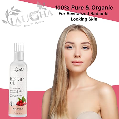 Laugha Rosehip Seed Oil - With Comb Applicator - Pure &amp; Natural Cold Pressed- For Face, Nails, Hair and Skin (Pack Of 3 Bottle 300 ml) - View 2 of 3