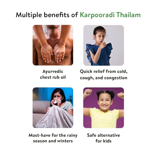 Kerala Ayurveda Karpooradi Thailam 450ml | Chest Rubbing Oil | Herbal Oil for Cough &amp; Cold | For Easy Breathing | Natural Congestion Relief | With Kapoora, Ajmoda and Coconut Oil | - View 4 of 5