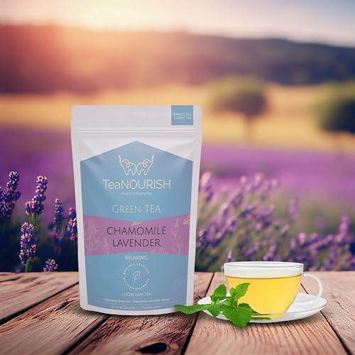 TeaNOURISH Chamomile Lavender Green Tea | Loose Leaf Tea | Calming &amp; Relaxing Chamomile Sleep Tea | Bedtime Tea | 100% NATURAL | Brew Hot or Iced Tea - 100 g (FROM INDIA)SAB - View 3 of 3