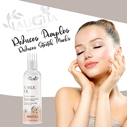 Laugha Pure Garlic Oil with comb Applicator - Cold Pressed - For Non Sticky Hair Oil For Stronger, Thicker &amp; Glossier Hair, Moisturizer &amp; Softener Oil (PACK OF 1 BOTTLE 100 ML) - View 3 of 3