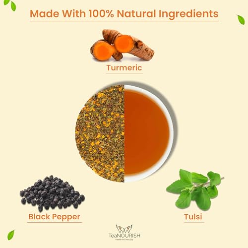 TeaNOURISH Turmeric Spice Tulsi Herbal Tea | Immunity Booster | Blend of Indian Superfoods Turmeric, Tulsi &amp; Black Pepper | 100% NATURAL INGREDIENTS - 100 g (FROM INDIA)SAB - View 2 of 2