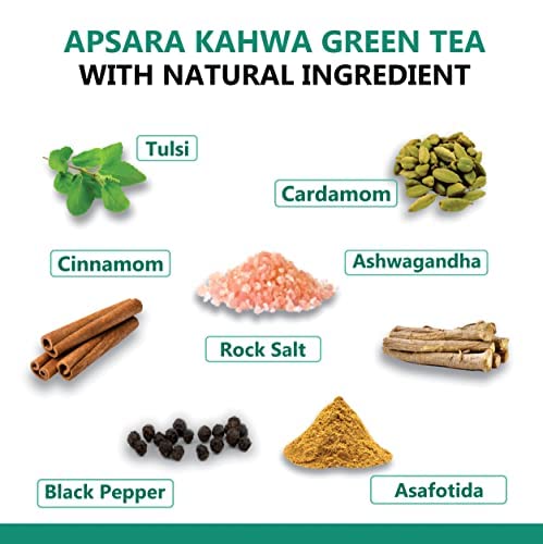 APSARA Detoxifying Kahwa Green Tea - 100 Tea Bags, Spiced Kashmiri Desi Kahwa Green Tea, Immunity Booster, Blended with Rock Salt, Tulsi, Cardamom, Cinnamon, Black Pepper, Ashwagandha Tea (FROM INDIA FAAZ) - View 5 of 6