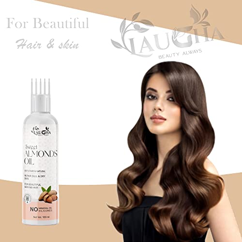 Laugha Sweet Almond Oil - Pure Cold Pressed Badam Oil - with Comb Applicator - For Skin, Hair Care &amp; Baby Massage Herbal &amp; Natural Hair Oil (Pack Of 1 Bottle 100 ml) - View 3 of 3