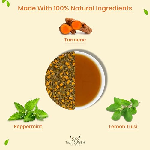 TeaNOURISH Turmeric Mint Tulsi Herbal Tea | Indian Superfoods | Blend of Turmeric, Tulsi &amp; Peppermint | Immune Support | 100% NATURAL INGREDIENTS - 100 g (FROM INDIA)SAB - View 2 of 2
