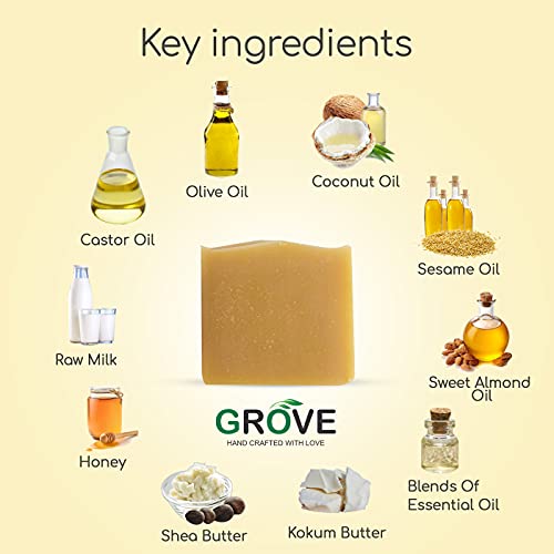 Grove Handmade Baby soap With Raw Milk Honey Shea butter Kokum butter Almond oil Olive oil Sesame oil | Hydrating Moisture | Dry &amp; Sensitive Skincare (Pack of 2) - 200g - View 2 of 3
