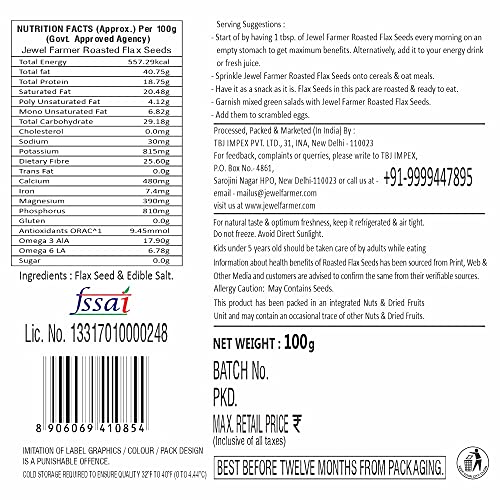 JEWEL FARMER Roasted Flax Seeds, Raw Superfood with Protein, Dietary Fiber, Omega 3 (100g) - View 2 of 4