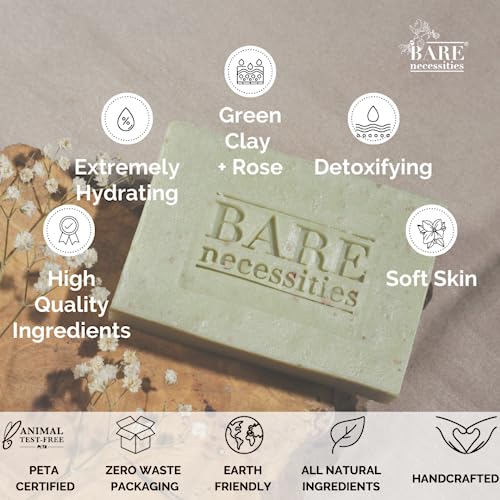 Bare Necessities Soothe Operator Handmade Soap Bar | Hydrating Rose &amp; Detoxing Green Clay | Cold Processed Soap for All Skin Types especially dry and sensitive skin | Mild exfoliating body wash for Men &amp; Women - 75gFROM INDIA)JEZ - View 4 of 4