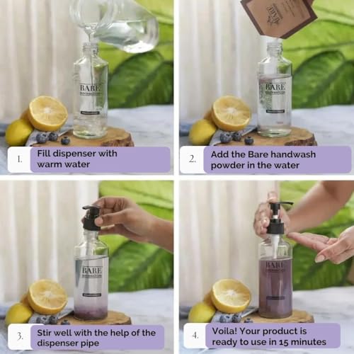 Bare Necessities Powder to Liquid Handwash Soap | 100% Stronger Germ Protection with Citrus Fragrance | Soft &amp; Gentle on skin especially Dry Hands | Plant Based, Non Toxic, Ph balanced | Eco friendly Paraben and Sulphate free Hand Wash Concentrate Powder | 1 Packet makes 250 ML - View 4 of 4