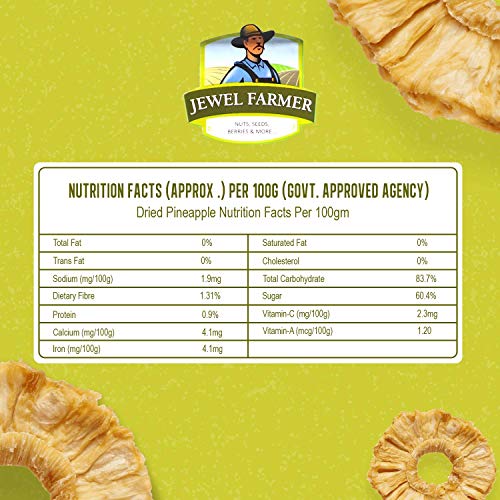 JEWEL FARMER Dried Pineapple Enriched with Vitamin C &amp; Fiber, Unsweetened &amp; Unsulfured Dehydrated Anaanaas Dry Chunks Slices (250g) - View 2 of 3